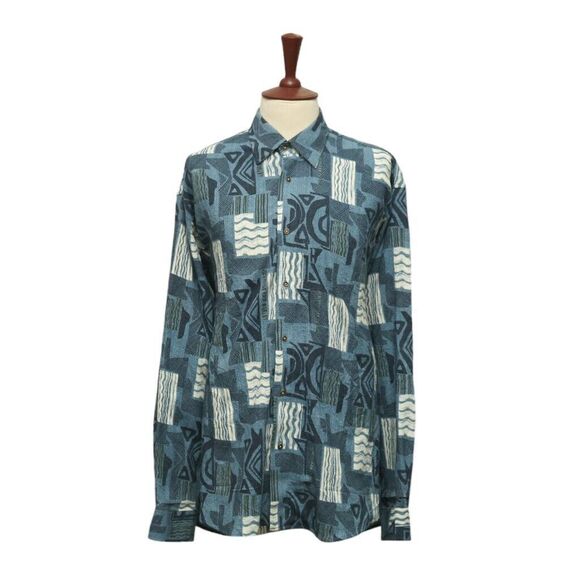 Chiragh Apparel Other - Mens Shirt Button Up Blue White Abstract Navajo Aztec Ethnic Tribal Casual XL